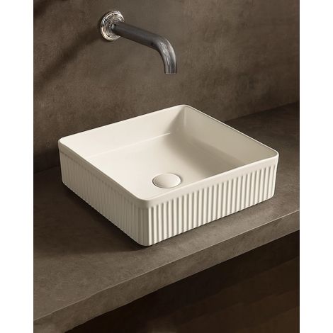 Lavabo 40x40 Roma cannettato da appoggio bianco lucido (1/3)