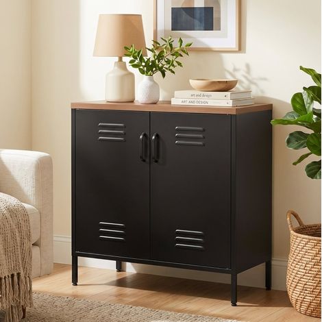Credenza in metallo 80 x 40 x 80 cm, 2 ante, ripiano regolabile, nero OKMYHOME (1/5)