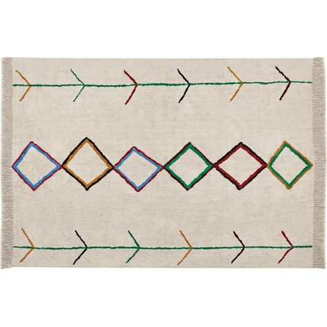 Alfombra de algodón beige 160 x 230 cm patrón multicolor flecos minimalista Cetmi