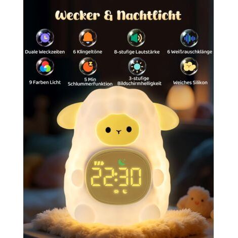 Sveglia agnello con lucina notturna, lampada di silicone ricaricabile, perfetta per bambini, luce da scrivania a forma di animale tenero (1/4)