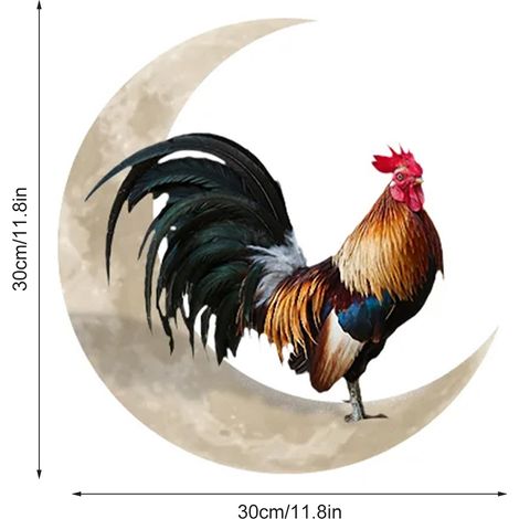 Pendentif décoratif en métal pour intérieur et extérieur, motif coq et lune, 30 cm, couleur de l'image. (1/4)