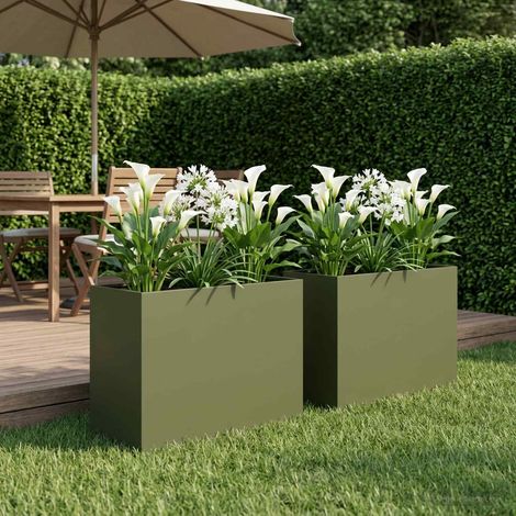 vidaXL Macetero de Jardín 2 uds. Verde oliva 60 x 30 x 50 cm (1/5)