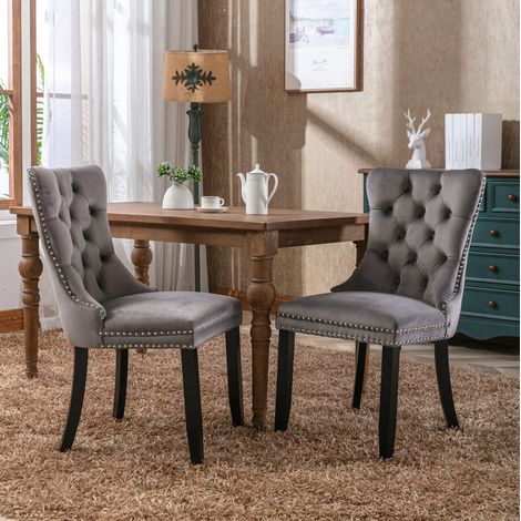 Silla de comedor de terciopelo gris con estructura de madera maciza, respaldo alto y montaje fácil,65×50×95cm (1/5)