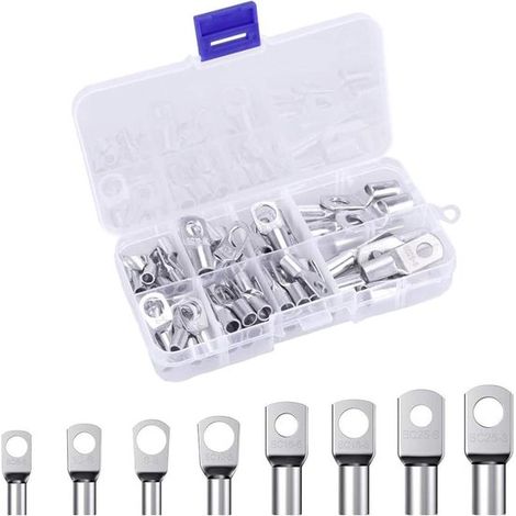 Borniers à œillet pour câbles - Kit de 60 pièces - Terminaisons pour câbles de batterie - Kit combiné de borniers - Argent (1/5)