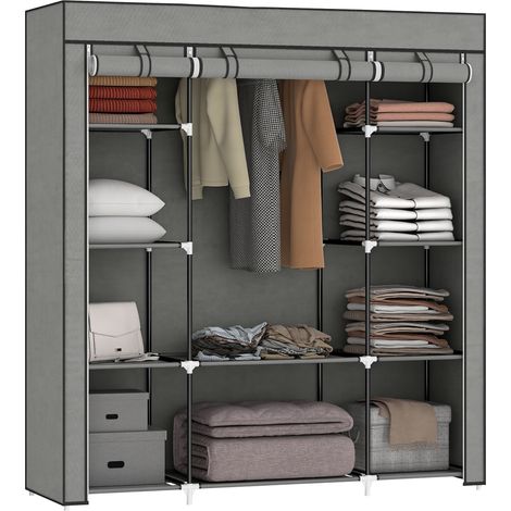 HOMCOM Fabric Wardrobe with 10 Shelves, Foldable Closet Dark Grey (1/5)