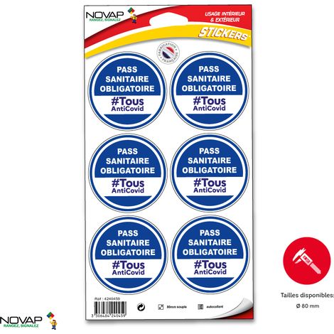Planche 6 Stickers Ø 80mm - Pass sanitaire obligatoire - 4240459