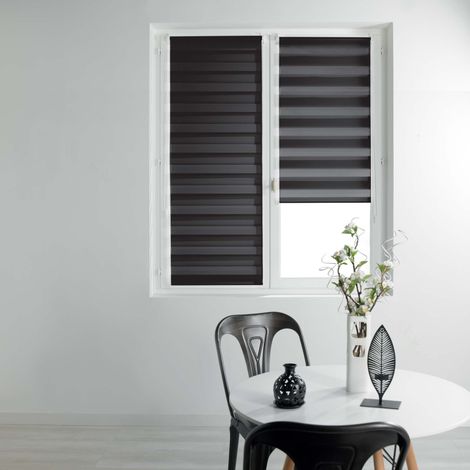 Homemaison – Store enrouleur jour et nuit 45 x 180 cm polyester noir – Pose facile avec ou sans perçage – Kit de fixation inclus