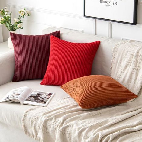 Lot de 2 Housses de coussin, Velours côtelé, Rayé, Polyester, 45x45 cm, Décoration salon (1/5)