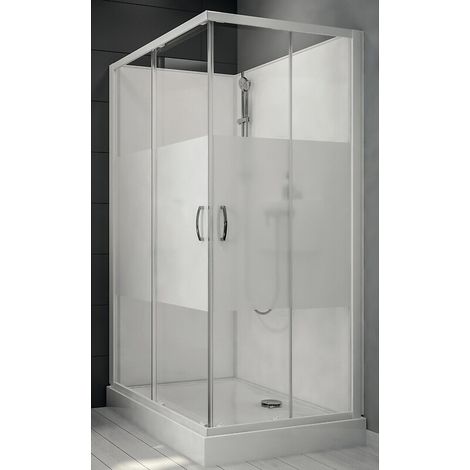 Cabine de douche rectangulaire à portes coulissantes Izibox 2 avec parois en vitrage sérigraphié - 80 x 100 cm - LEDA
