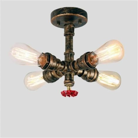 Plafonnier Lampe Rustique de Plafond de Tube Industrielle Conduit d'eau - - U-do - 4 ampoules - 60W - E27 (1/4)