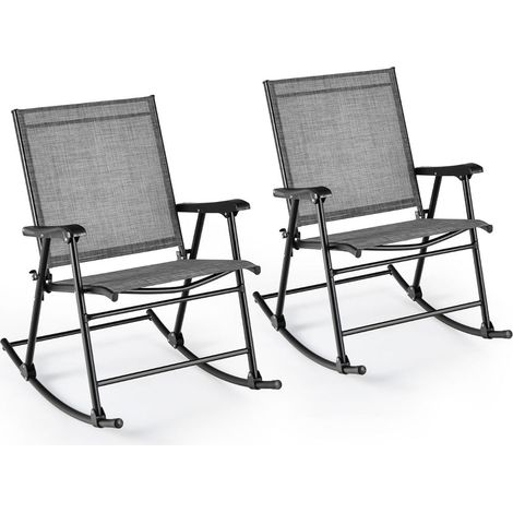 Juego de 2 sillas mecedoras de jardín plegables 82 x 64 x 91 cm confort ergonómico diseño moderno metal color café 200019355
