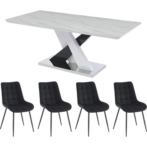 Set tavolo EVAELA + 4 sedie OLLUA Bianco e nero (1/5)