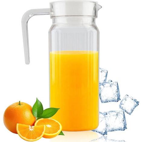 Pichet en Plastique, 800ml Verre à Boisson en Plastique Côtelé Pichet en Acrylique Transparent Bouteille de Jus d'eau Froide à Rayures avec Couvercle Poignée pour Bar Familles (1/5)