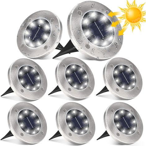 Solar-Gartenleuchten, 8 LEDs, für Garten, Terrasse, Rasen, weißes Licht, 8er-Set (1/5)