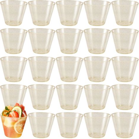 Goldene Plastikbecher, durchsichtige Weingläser, robuste Einwegbecher mit Goldglitzer für Partys, 25 Stück
