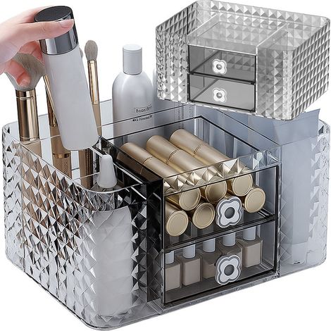 Organisateur de maquillage avec tiroirs, boîte de rangement pour cosmétiques, bureau, salle de bain, bijoux, transparent (1/5)