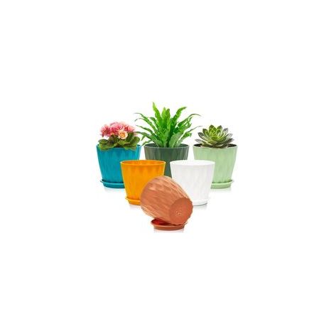 Lot 6 de Pot de Fleur Interieur, 15.4cm Pots de Fleurs avec Soucoupe, Pot de Fleur Plastique Résistant UV, avec Trous de Drainage Multiples, pour Plantes d’Intérieur et Balcon, Multicolore (1/5)