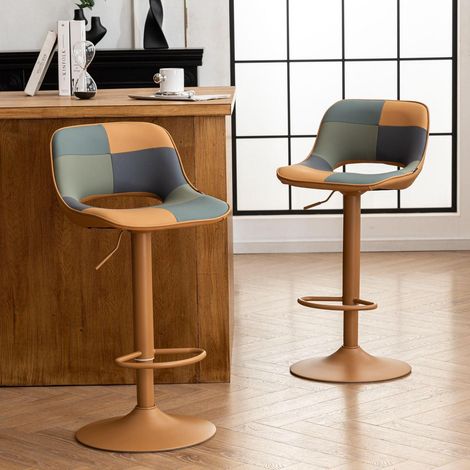 Barhocker 2er Set, höhenverstellbar, drehbar, Patchwork-Design, gelbgrün (1/5)