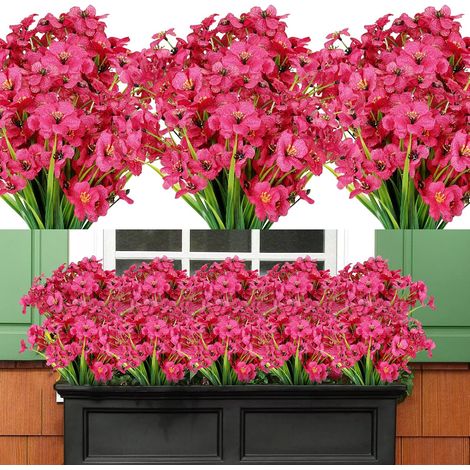 Lot de 10 fleurs artificielles d'extérieur résistantes aux UV, ne se décolorent pas, plantes en plastique artificielles pour jardin, porche ou fenêtre.-AquaForge (1/4)