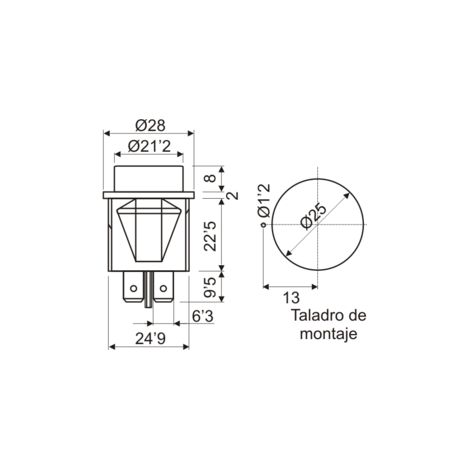 Interruptor/Pulsador Unipolar ON-OFF Luminiso ROJO (1/2)