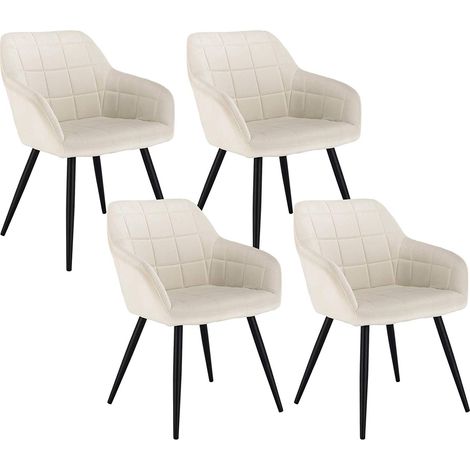 Woltu – Lot de 4 chaises de salle à manger en velours crème – Accoudoirs ergonomiques – Pieds en métal – Hauteur 81cm – Charge max 120kg