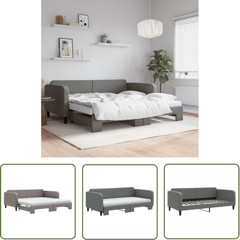 The Living Store Tagesbett Ausziehbar mit Matratzen Dunkelgrau 100x200 cm Stoff - Sofa Bett - Schlafcouch - Gästebett - Ausziehbares Bett - Doppelbett (1/5)