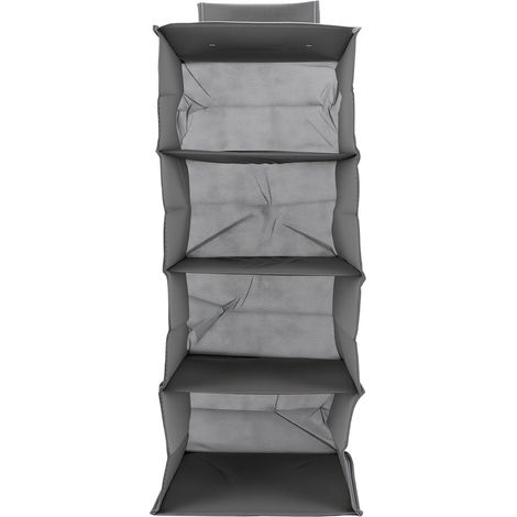 Organisateur de placard suspendu robuste et grande capacité, gain de place, anti-poussière, pliable avec fond rigide pour porte, gris, quatre couches (1/5)