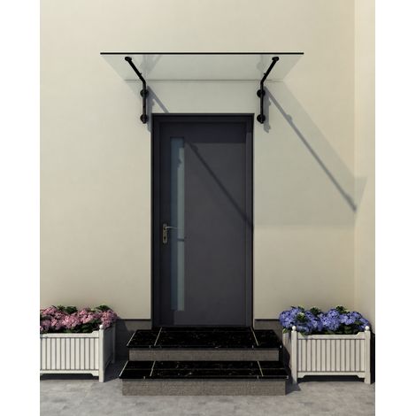 Glaswerk Westfalen - (L) 120x90 cm Klarglas Glasvordach inkl. Halter in Schwarz