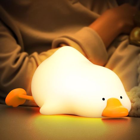 Veilleuse Enfants, Oie Lampe de Chevet pour Enfant Tactile Contrôle 1200mAh Rechargeable 3 Luminosité & RGB Kawaii Silicone Veilleuse Bébé avec Timer pour Cadeaux Décoration (1/5)