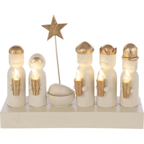 Crèche de Noël à LED "Glow" 25cm Écru & Doré