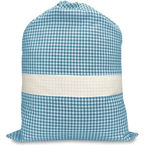 SAC de la MATERNELLE à CARREAUX FILS TEINTS avec de la toile AÏDA à broder le nom de Turquoise (1/2)