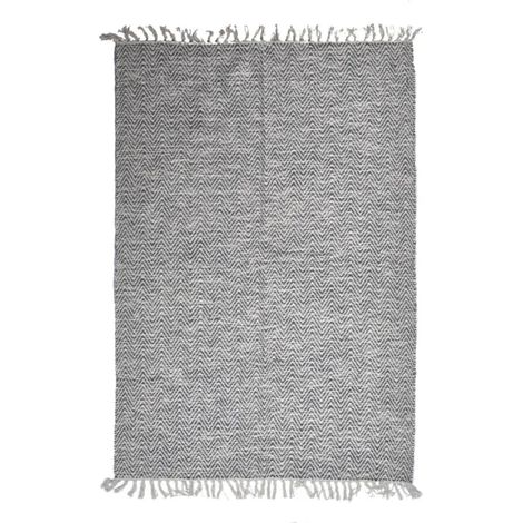 Tapis 140 x 200 cm en coton brodé de motifs chevrons gris clair – GLOW (1/5)