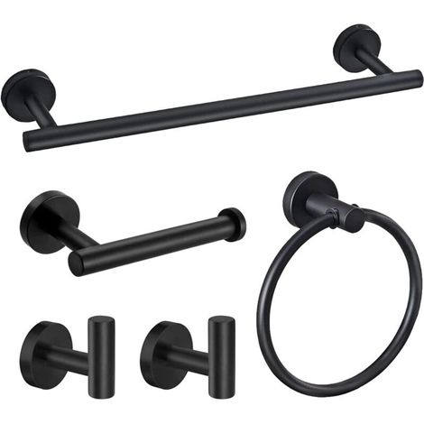 Set di 5 accessori da bagno a parete in acciaio inox nero opaco (1/4)