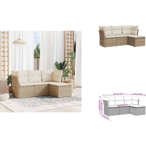 4-tlg. Garten-Sofagarnitur mit Kissen Beige Poly Rattan - Gartenmöbel Set - PE-Rattan Möbel - Outdoor Sofa - Lounge Set - Esszimmergarnitur (1/3)