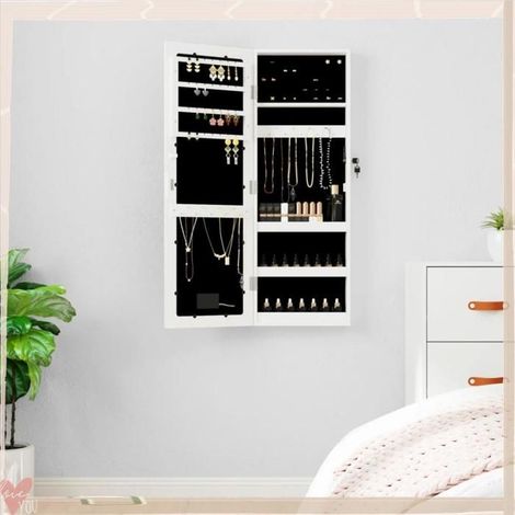 353250 Armoire à bijoux avec miroir et éclairage LED mural blanc (1/5)
