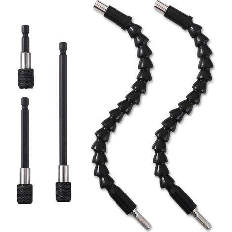 1/4" Drill Bit Extension Set, 2 Flexible Extension Rods, 3 Quick Change Magnetic Bit Holders