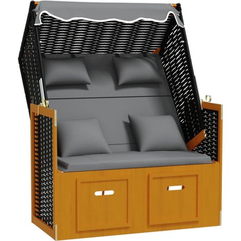 Strandkorb mit Kissen Poly Rattan Massivholz Schwarz Anthrazit vidaXL (1/6)