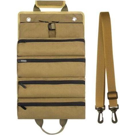 [JAMAIS UTILISÉ] Sac à outils enroulable pour homme/femme, organiseur d'outils à roulettes durable et imperméable, bandoulière multifonctionnelle, sac à roulettes portable et robuste，Kaki (1/4)