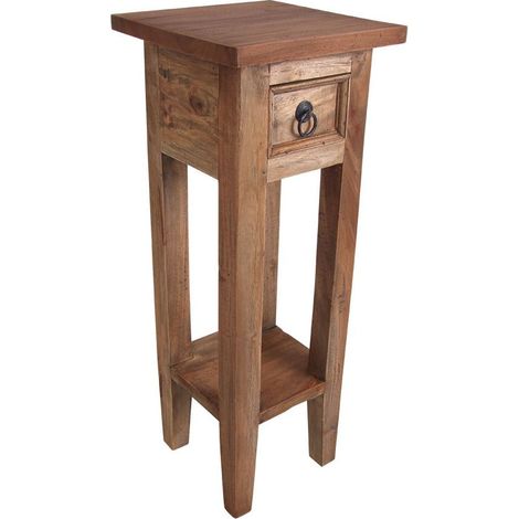 Mahagoni Beistelltisch mit Schublade 67 x 25 cm - natur - Vintage Holz Telefontisch - Beistelltisch Blumentisch Blumenhocker Telefon Deko Blumen Tisch