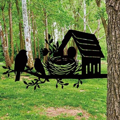 Nid d'oiseau sur une branche, décoration de jardin en métal, maison d'oiseau, ornement de jardin extérieur, piquets décoratifs pour animaux de jardin (1/5)