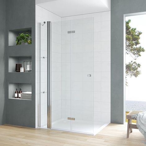 AQUABATOS Walk in Dusche 140x187cm Duschwand Drehfalttür 5 mm ESG Klarglas Duschabtrennung mit Duschablagen (1/5)