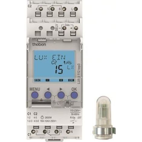 Theben 1120130 LUNA 112 top3 AL 2-Kanal Dämmerungsschalter mit externem Aufbau-Lichtsensor I Betriebsstundenzähler I Erweiterter Helligkeitsbereich (1/5)