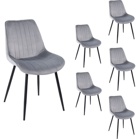 Lot de 6 chaises 60x53x87 cm en velours gris clair et noir - MINDY
