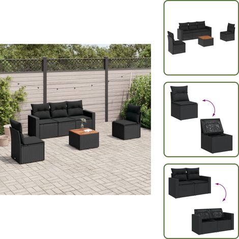 6-tlg. Garten-Sofagarnitur mit Kissen Schwarz Poly Rattan - Gartenmöbel Set - Outdoor Möbel - Rattan Gartenmöbel - Lounge Set - Esstisch Set (1/5)