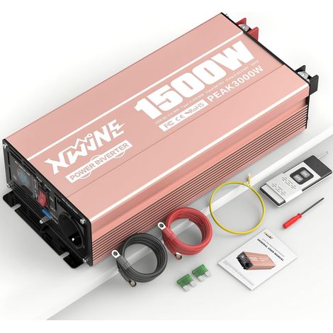 Convertisseur de Tension Pur Sinus 1500W 12V à 220V, Onduleur pour Camping-Car, Camion, Bateau, Convertisseur de Tension avec Prise Secteur, Sorties USB-A et USB-C, Écran LCD, Télécommande (1/5)