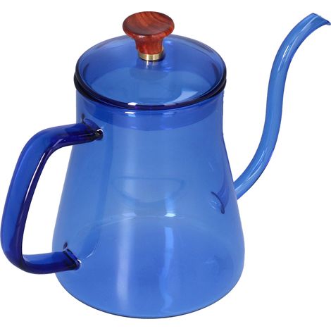 Verseuse à café en verre avec poinçon manuel, tasse à long bec col de cygne, bouilloire 350 ml bleu (1/5)