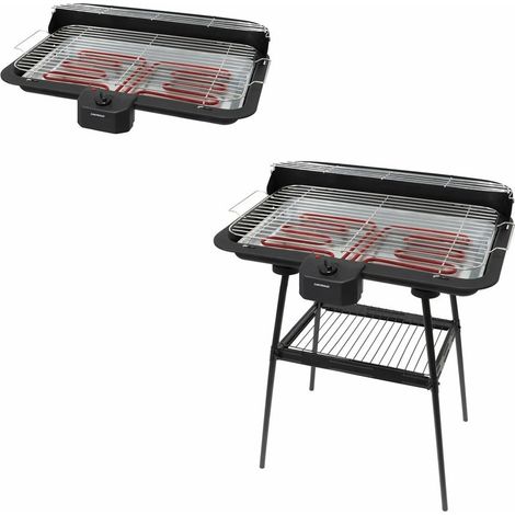 TRADE SHOP - Barbecue Elettrico Con Stand Griglia Da Tavolo 2in1 2200w Termostato Regolabile Grigliata -