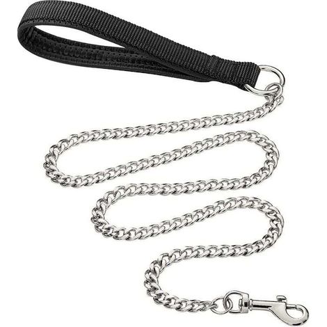 Laisse pour chien en métal robuste de 180 cm, anti-morsure avec poignée rembourrée douce pour chiens de grande et moyenne taille (180 cm, 3 mm) (1/4)