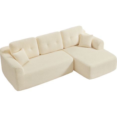Vasagle – Canapé d'angle modulable 3 places – Grande méridienne droite – Tissu en velours côtelé – Confort profond et agencement flexible – Blanc