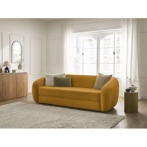 BOBOCHIC - Canapé droit convertible déplimousse NEYO tissu lisse Jaune (1/5)